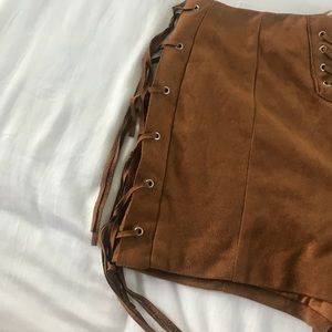 Faux suede fringe shorts